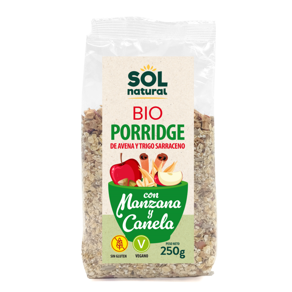 Organic Buckwheat Porridge with Apple and Cinnamon Sol Natural 250 g