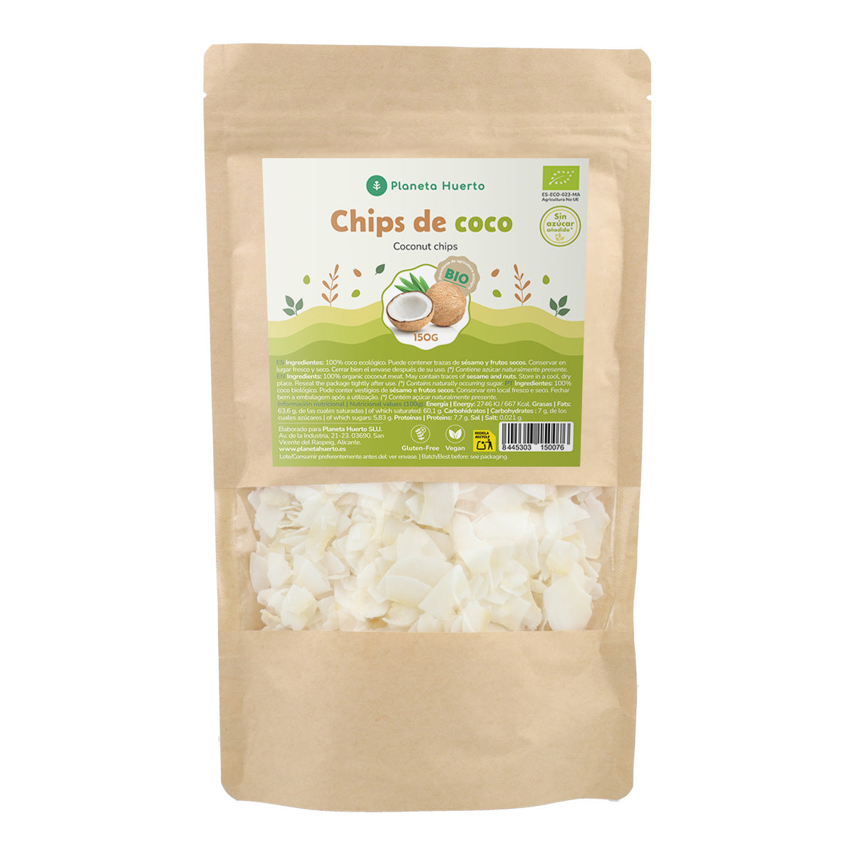 Osötade kokosnötchips ECO Planeta Huerto 150 g
