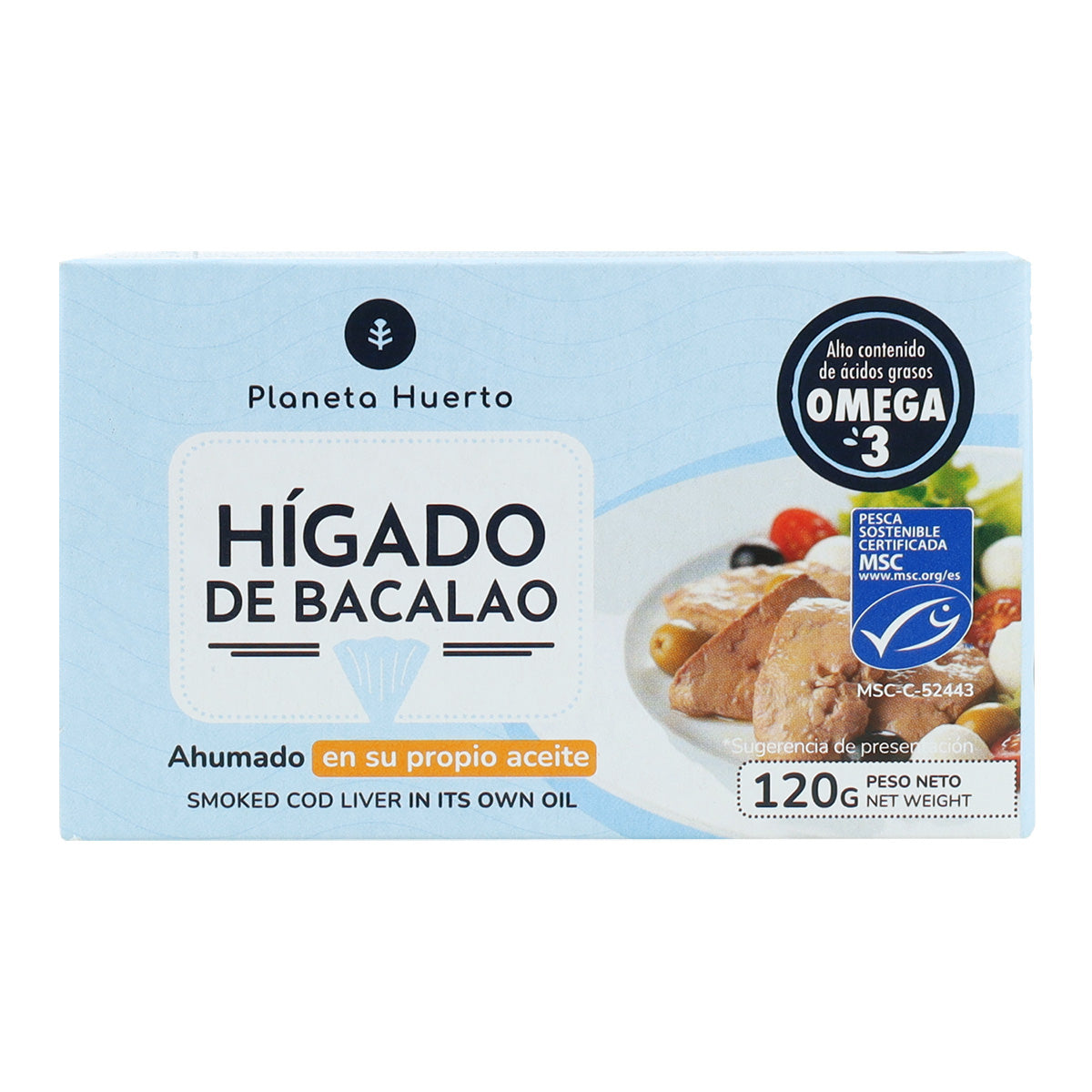 Pack of 12 cod liver in its own oil, Planeta Huerto, 120 g
