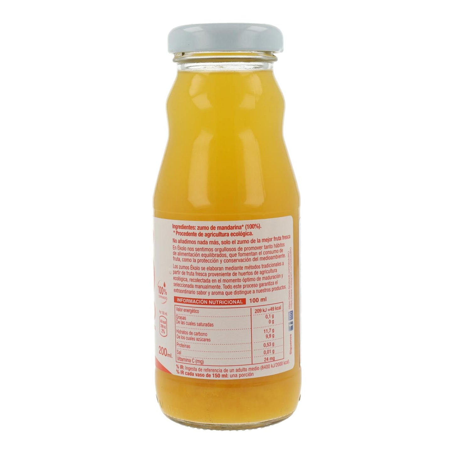Jus de mandarine 100 % bio fraîchement pressé Ékolo 200 ml
