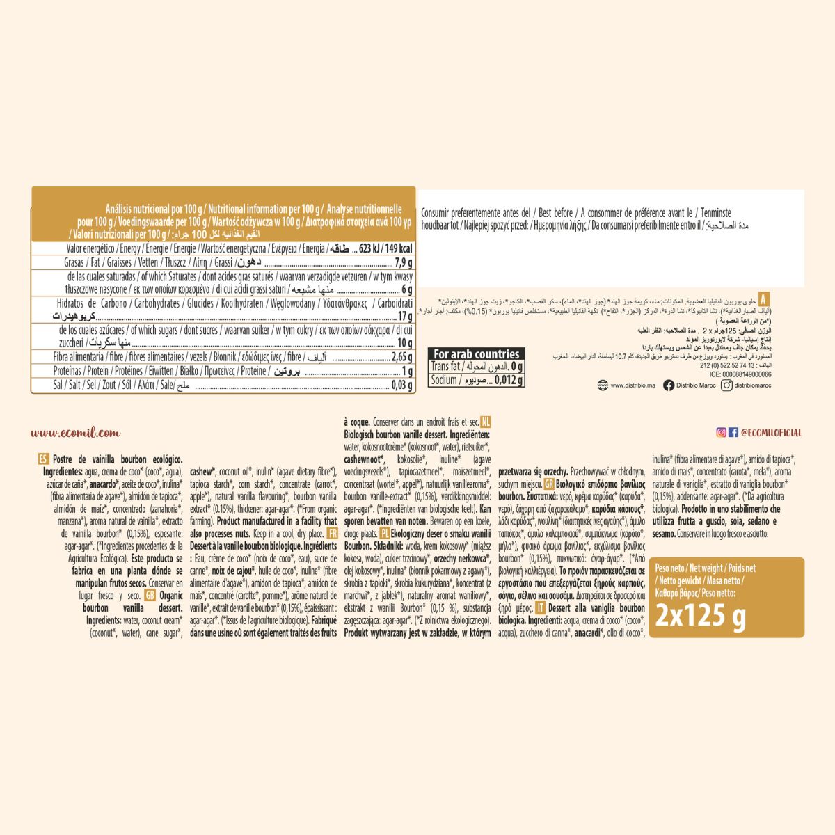 Ecomil Dream Bio Vanille-Dessert, 2 Packungen à 125 g