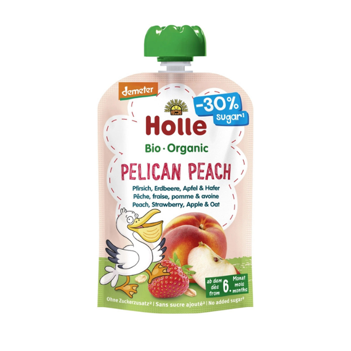 Smoothie biologico alla pesca, fragola, mela e avena (dal 6° mese) PELICAN PEACH Holle 100 g