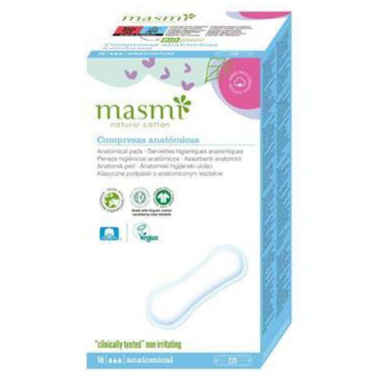 Serviettes hygiéniques anatomiques 100 % coton Masmi 16 unités