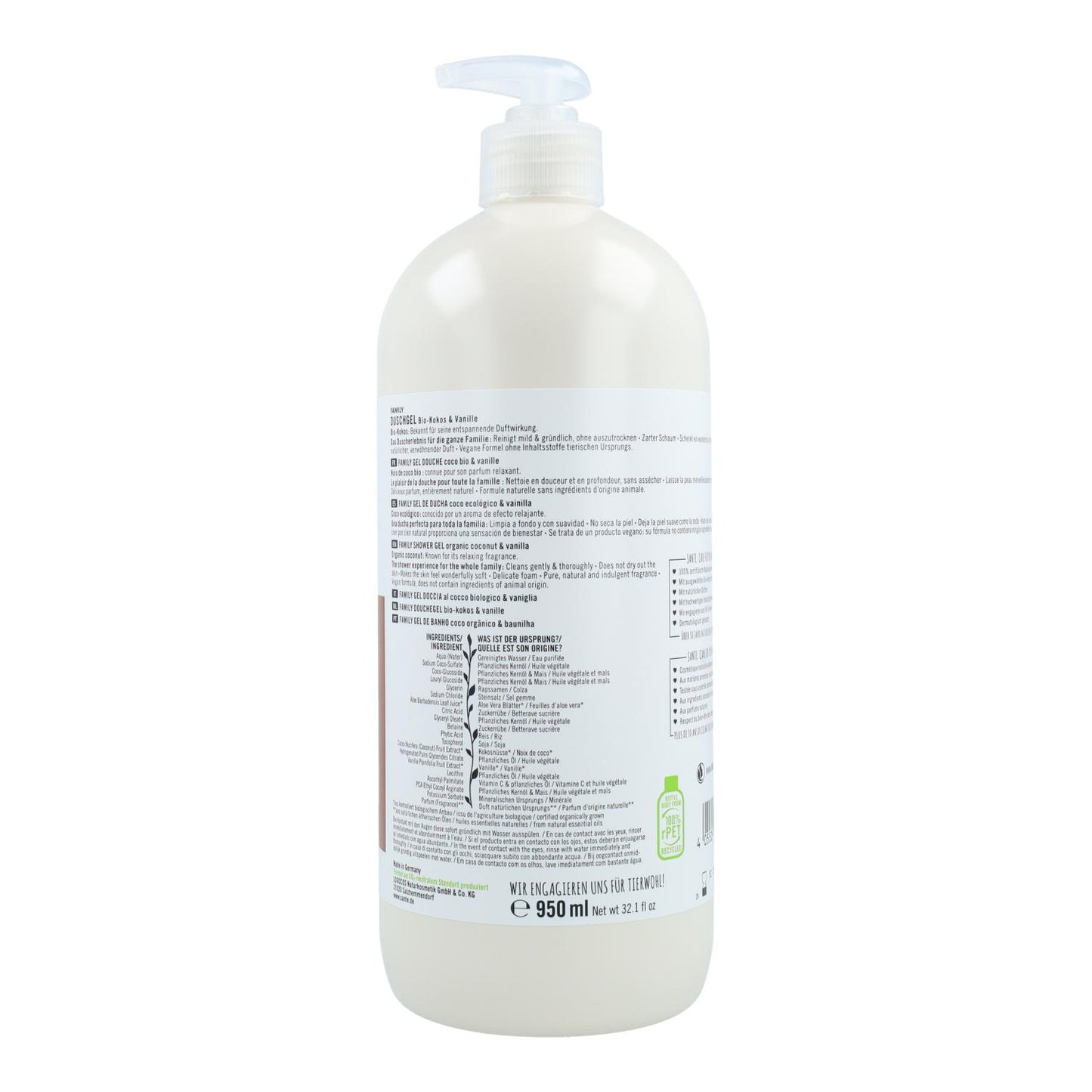 Gel douche BIO à la noix de coco et à la vanille Sante 950 ml