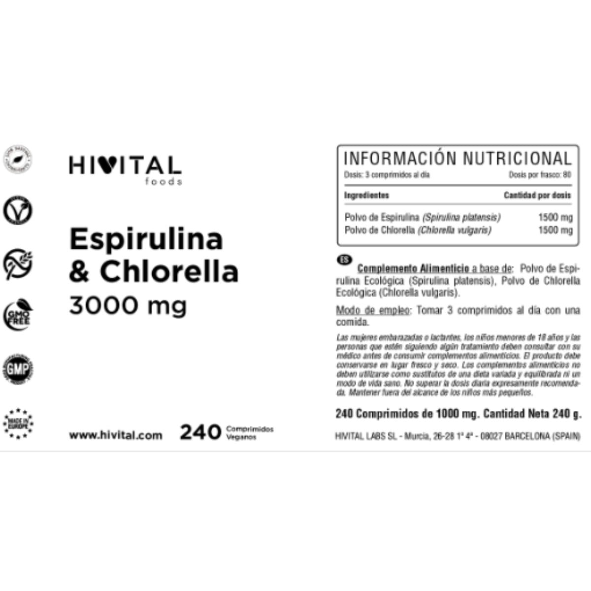 Spirulina und Chlorella 3000 mg 240 vegane Tabletten