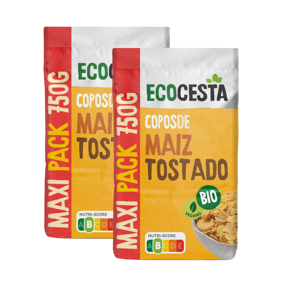 Pack of 2 Maxi Packs of Organic Toasted Corn Flakes Ecocesta 750 g
