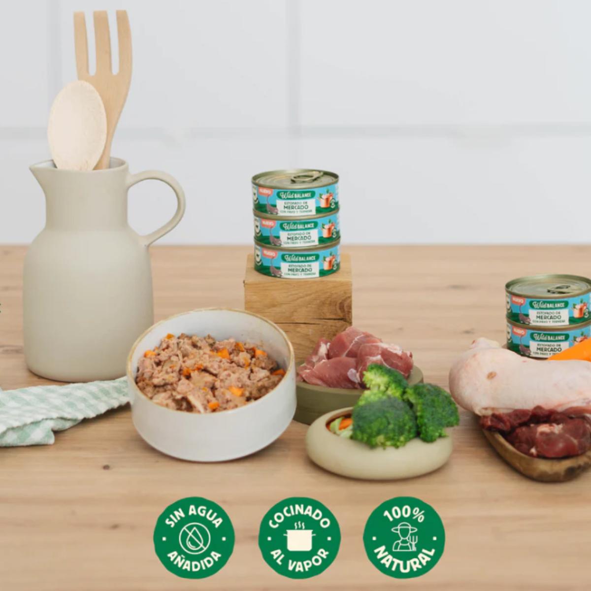 Boîte complète de ragoût du marché à la dinde et au bœuf pour chats Wild Balance 80 g