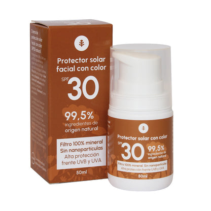 Ansiktskräm med solskydd och färg 100 % mineral SPF30 Planeta Huerto 50 ml