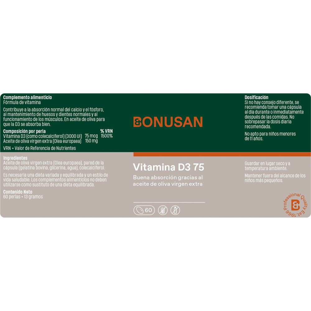 Vitamine D3 75 Bonusan 60 perles