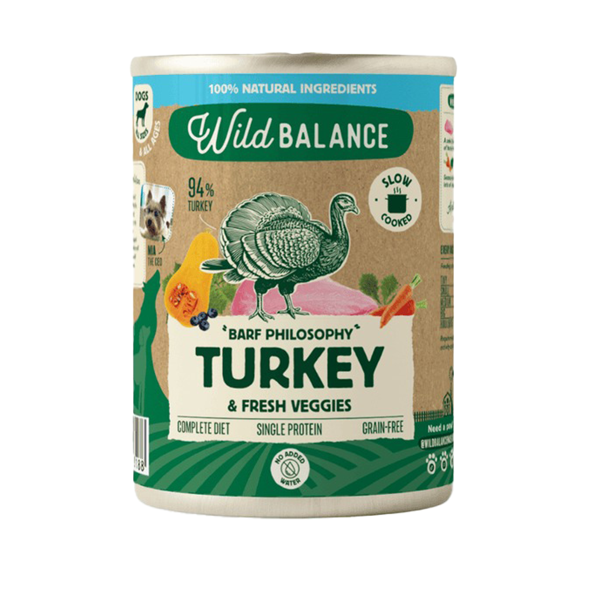 Komplett BARF-meny med kalkon för hundar, Wild Balance, 400 g