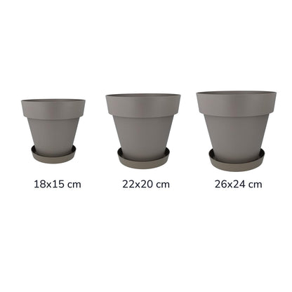 Pakket bloempot met schotel taupe Tes 26 x 24 cm