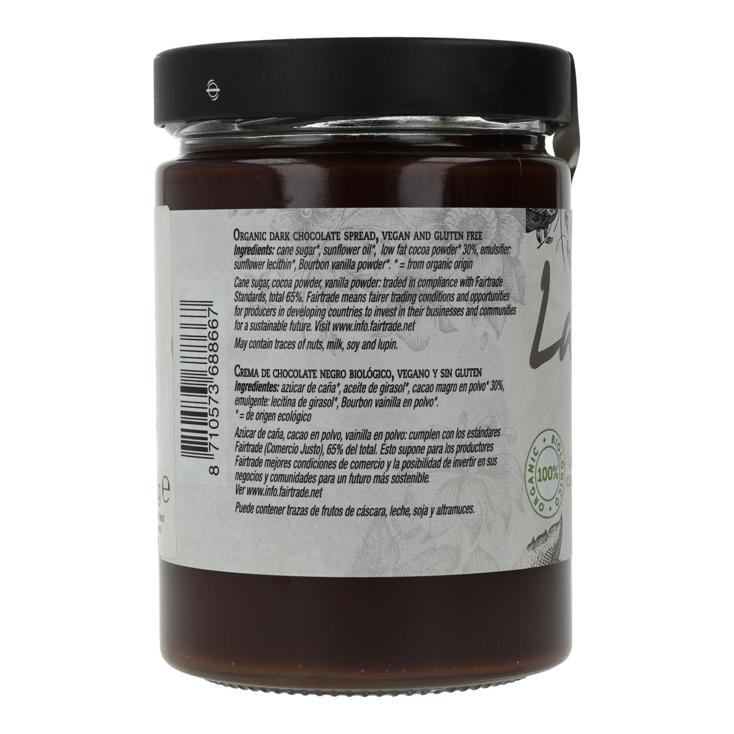 Crema de Chocolate Negro Vegano Sin Gluten La Vida Vegan, 600 g
