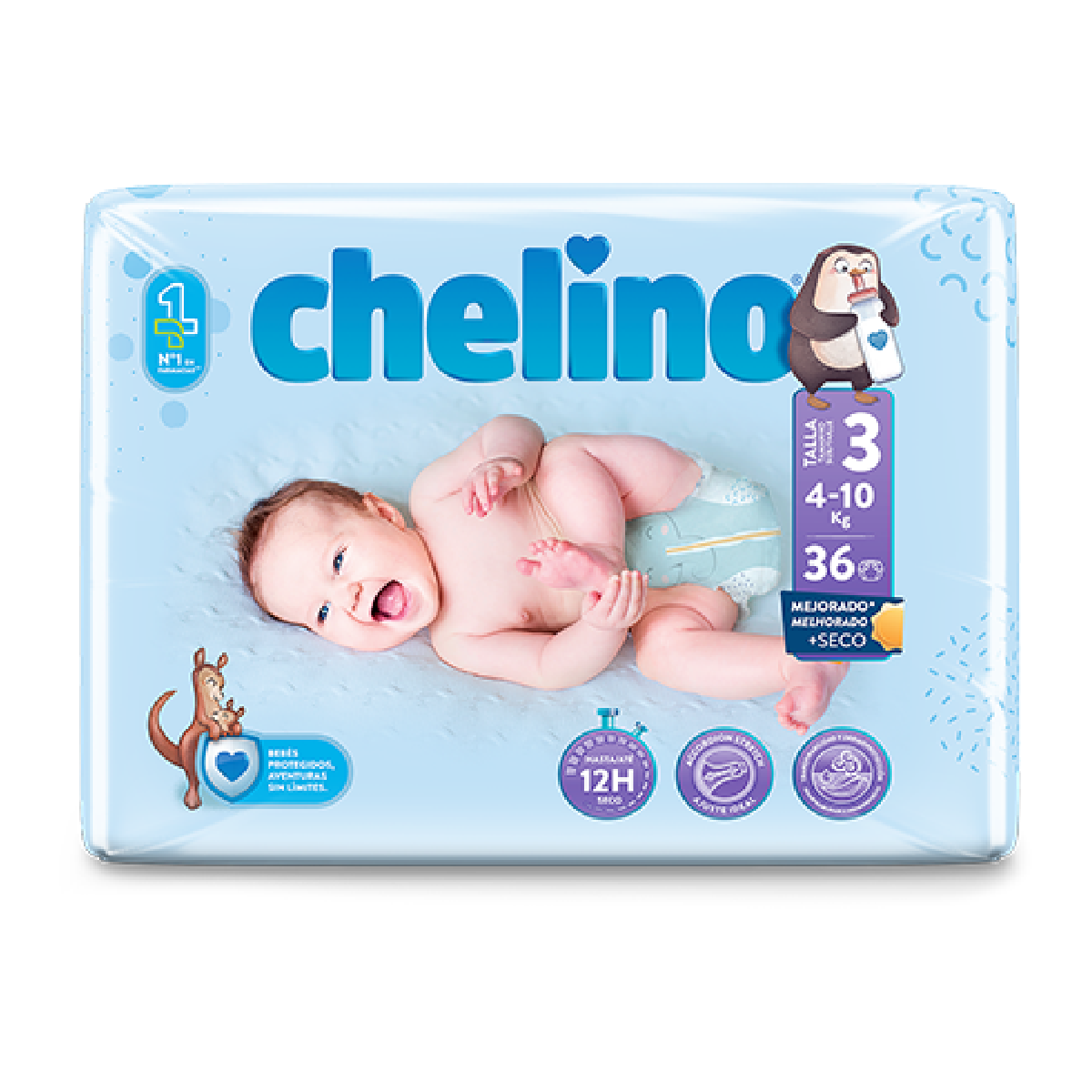 Pakket 6 x Luier T3 Liggend (4-10 kg) 36 stuks, Chelino