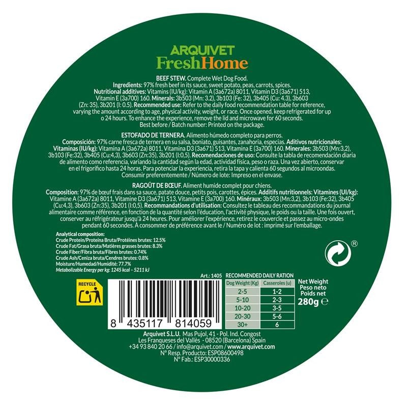 Arquivet Fresh Home Beef Stew Mokra karma dla psów z wołowiną 280 g