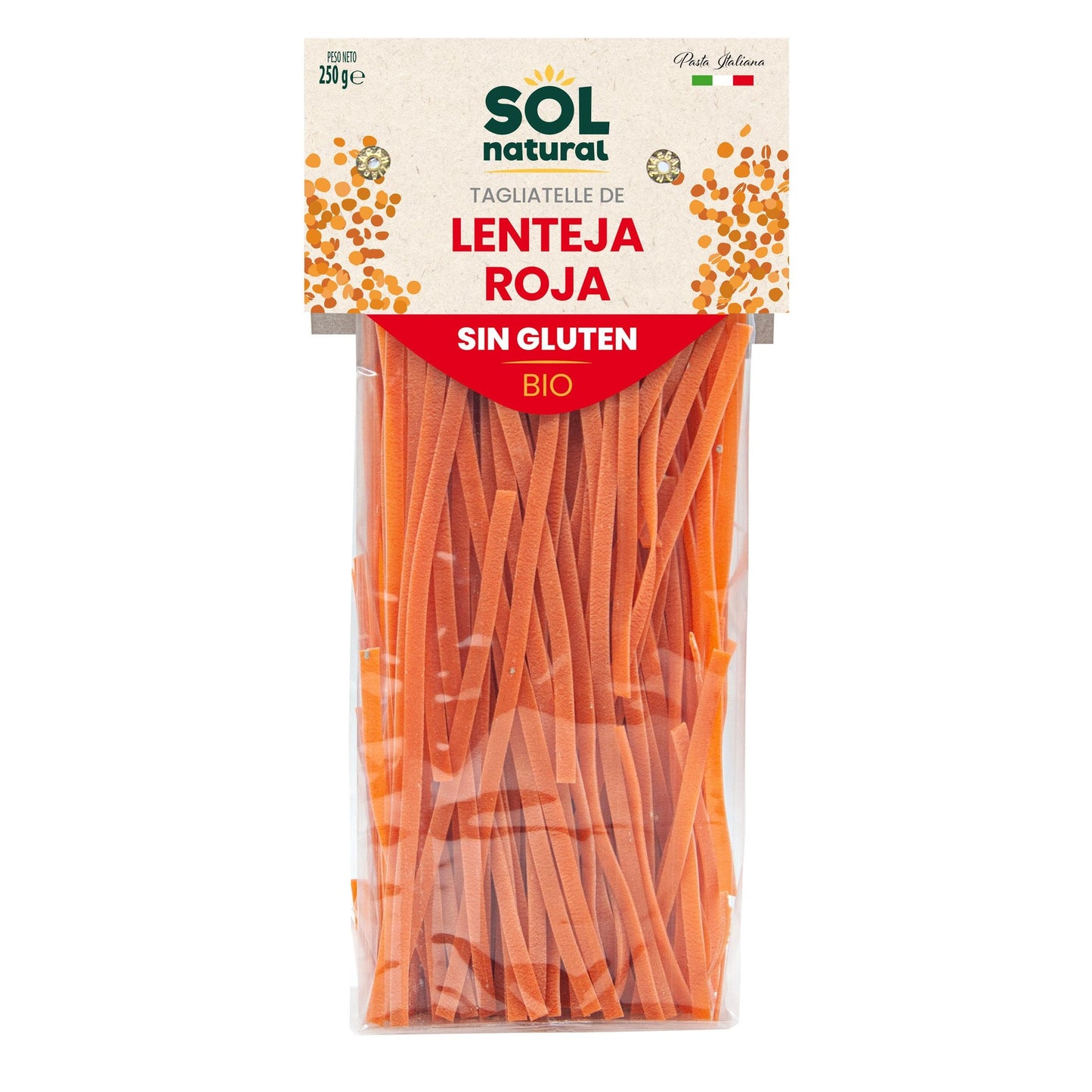 Glutenvrije tagliatelle van rode linzen bio Sol Natural 250 g