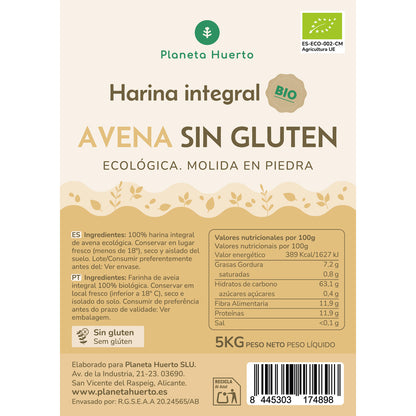 Harina Integral de Avena Sin Gluten Eco Planeta Huerto 5 Kg