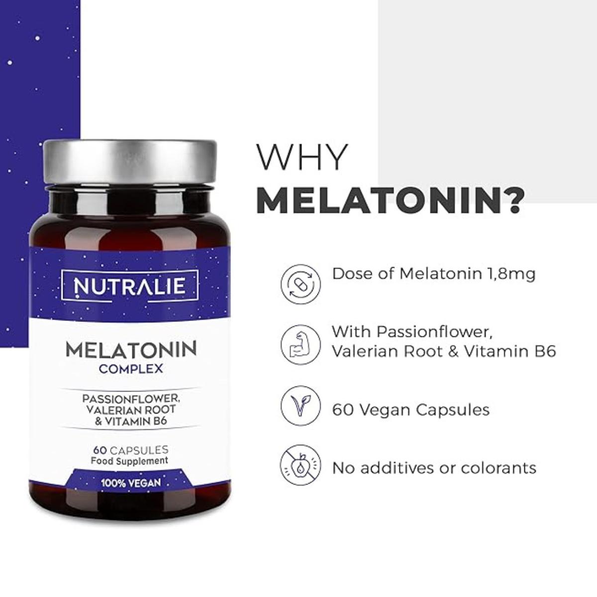 Melatonina con passiflora + radice di valeriana + B6 Nutralie 60 capsule