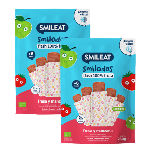Pack 2x Smilado fraise et pomme ECO glace flas enfant 100 % fruit SMILEAT 250 g/unité