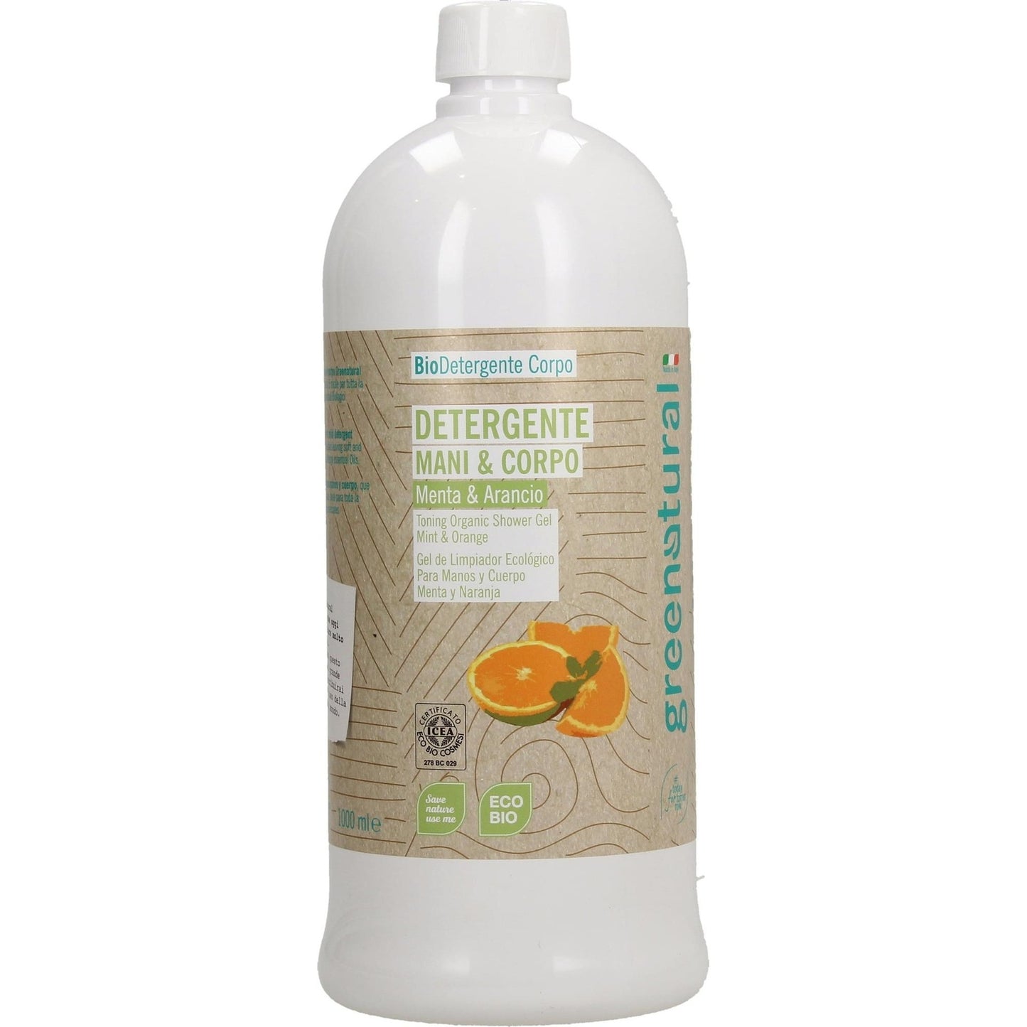 Savon liquide pour les mains et le corps à la menthe et à l'orange Greenatural 1 L