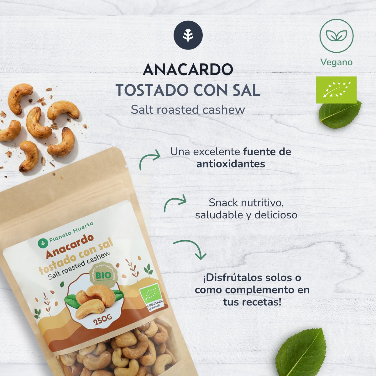 Roasted and salted cashew nuts ECO Planeta Huerto 250 g