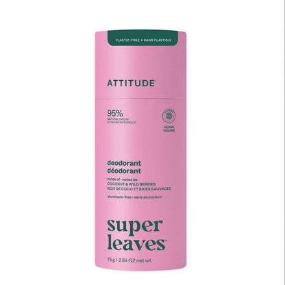 Super leaves Deodorant - Kokos en bosvruchten - plasticvrij, Attitude, 75 g