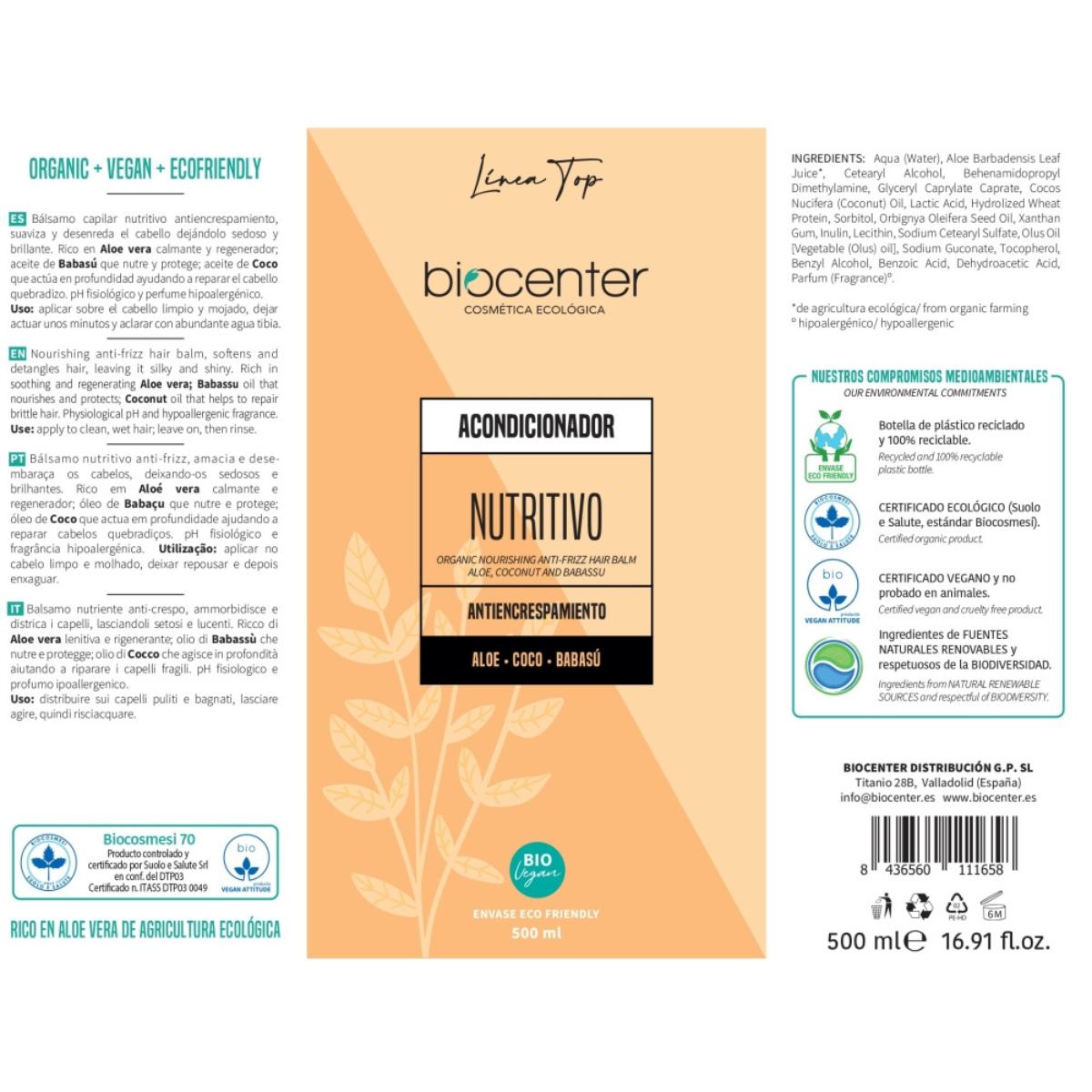 Top Acondicionador BIO nutritivo antiencrespamiento Biocenter 500 ml