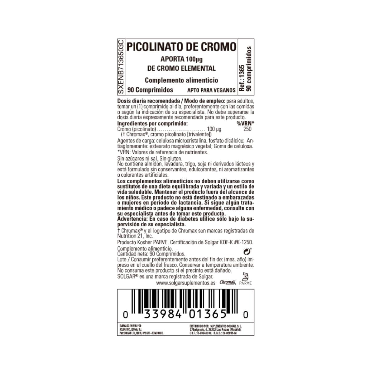 Chrompicolinat ohne Hefe 90 Kapseln Solgar