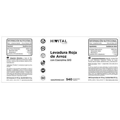 Lievito di riso rosso con coenzima Q10  Hivital 540 capsule vegane