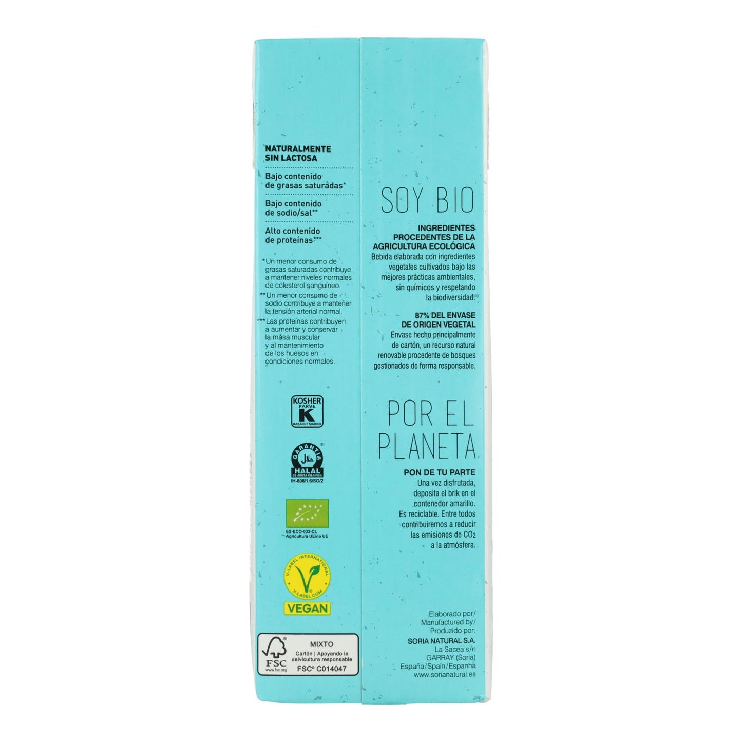 Pak van 6 liter ECO-sojadrank Soria Natural 1 liter