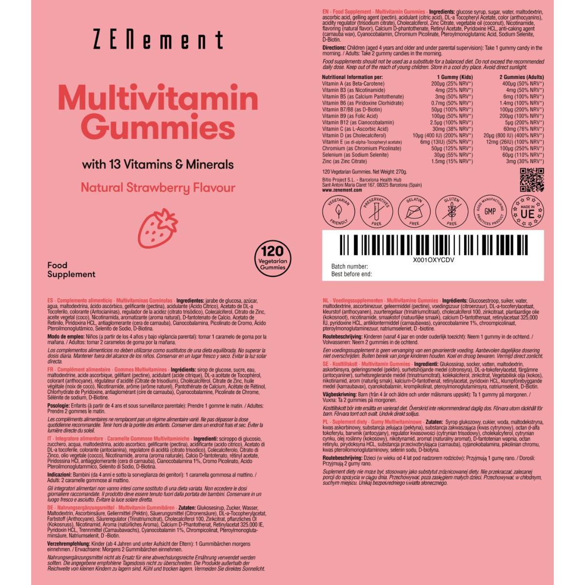 Multivitamine-gummies, natuurlijke aardbeiensmaak, 120 gummies