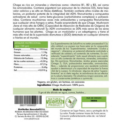 Chaga-paddenstoel 100 g, Salud Viva