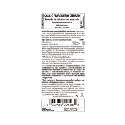 Citrate de calcium et de magnésium Solgar 100 comprimés