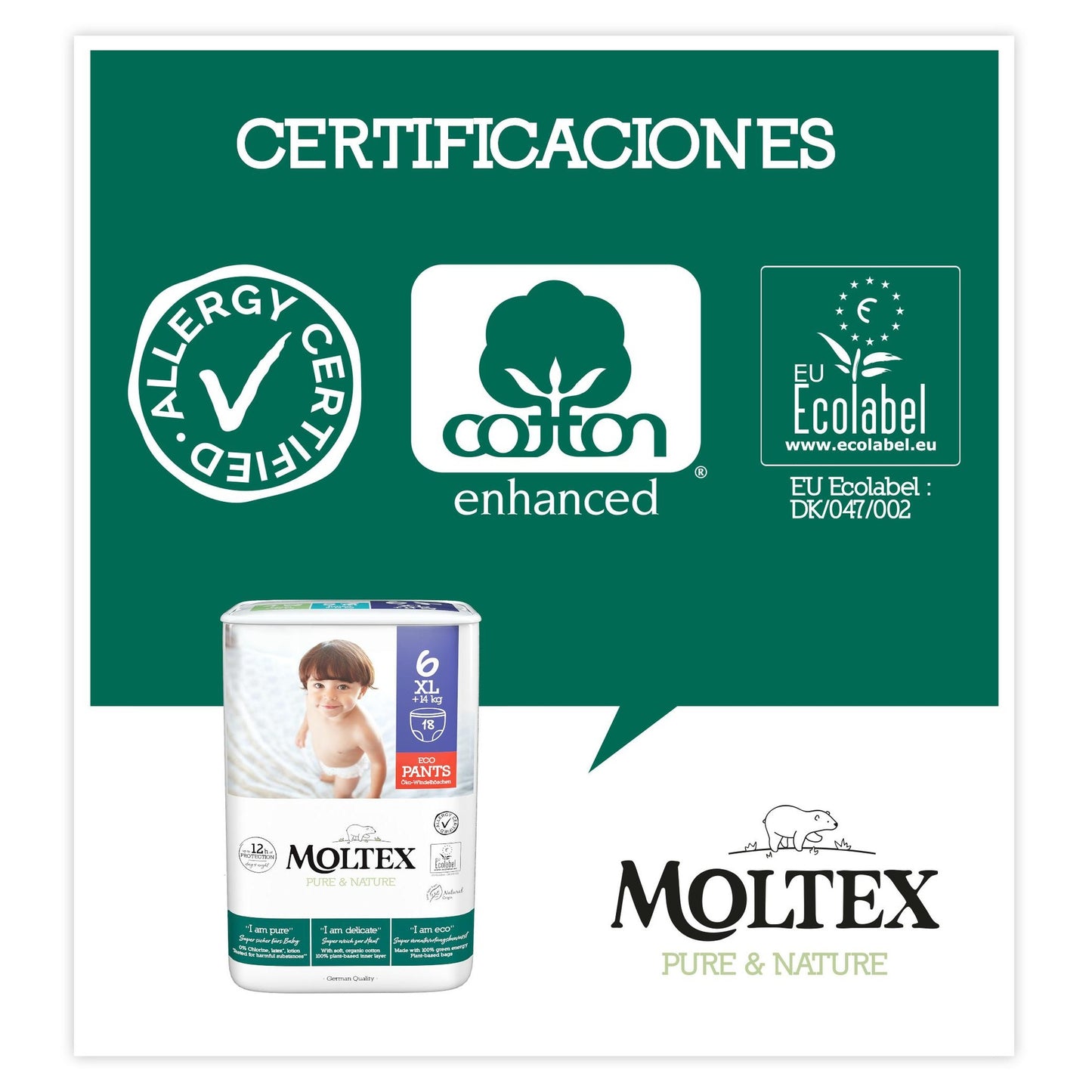 SPECIAL PROMOTION Moltex Pure & Nature T6 (+14 kg) Nappies, 36 Units