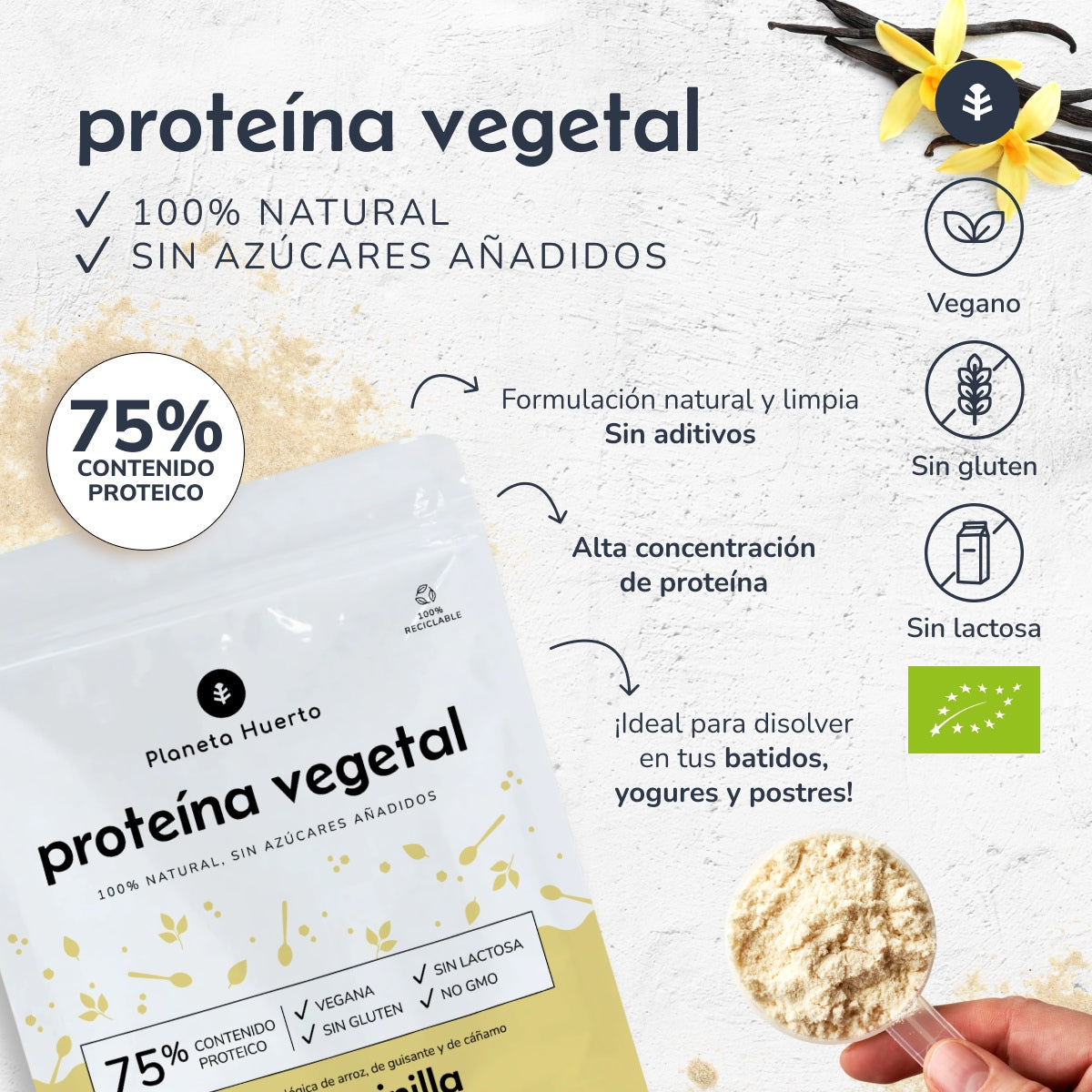 Białko roślinne Eco 75% wanilia Planeta Huerto 500 g
