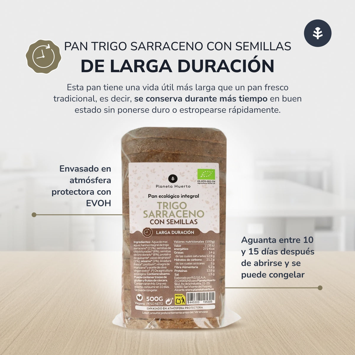 Vollkorn-Buchweizenbrot mit Samen ECO Planeta Huerto 500 g