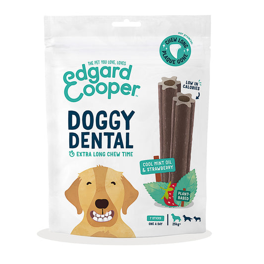 Doggy Dental för stora hundar, mint och jordgubb, Edgard Cooper, 7 sticks