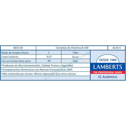 Opakowanie 2x Kompleks witamin B-100, Lamberts, 60 tabletek