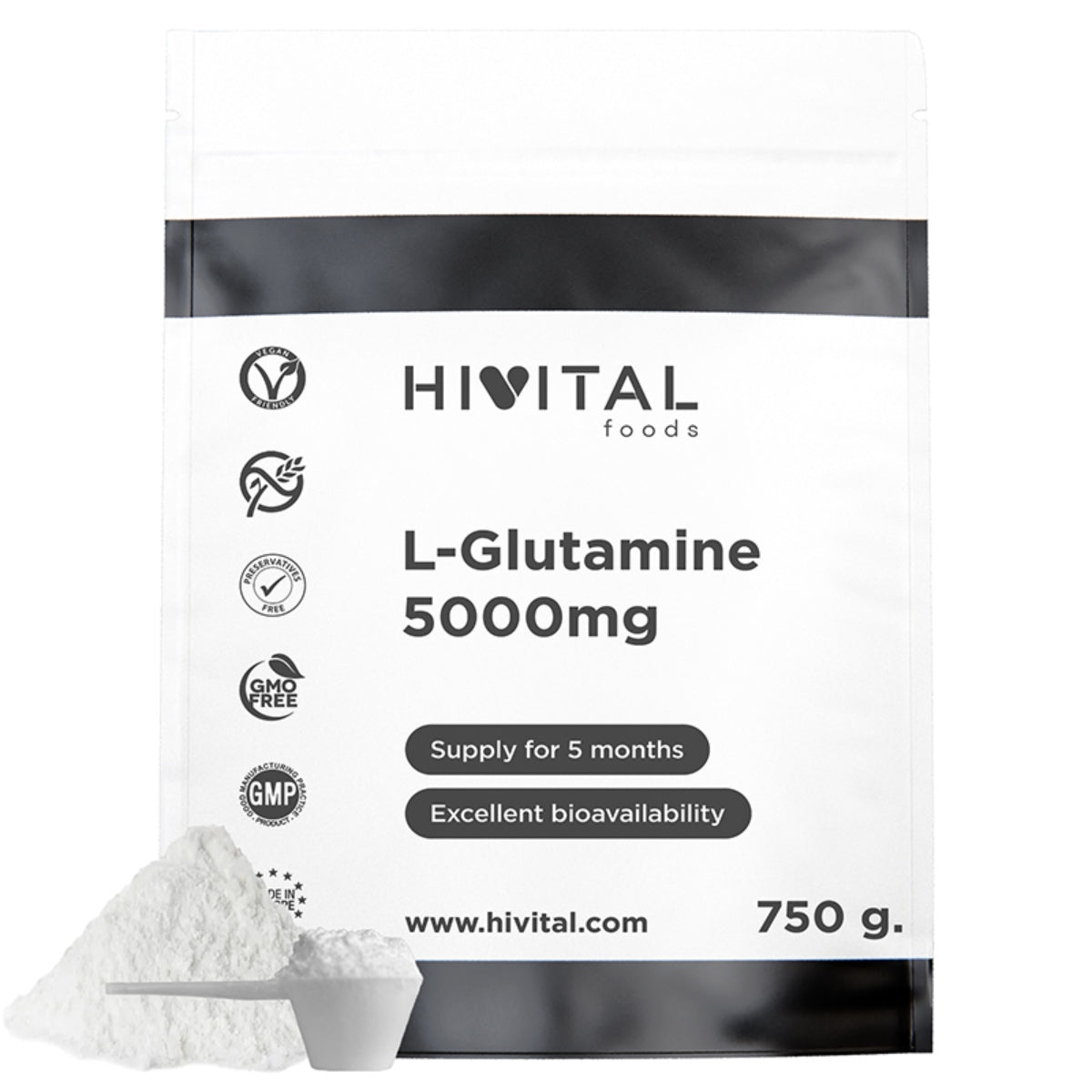 L-Glutammina 5000 mg Hivital 750 grammi di polvere vegana