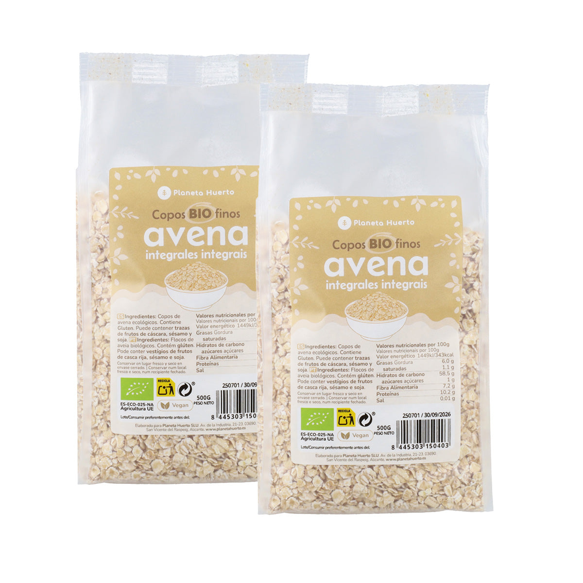 Opakowanie 2x ECO Planeta Huerto 500 g drobnych pełnoziarnistych płatków owsianych