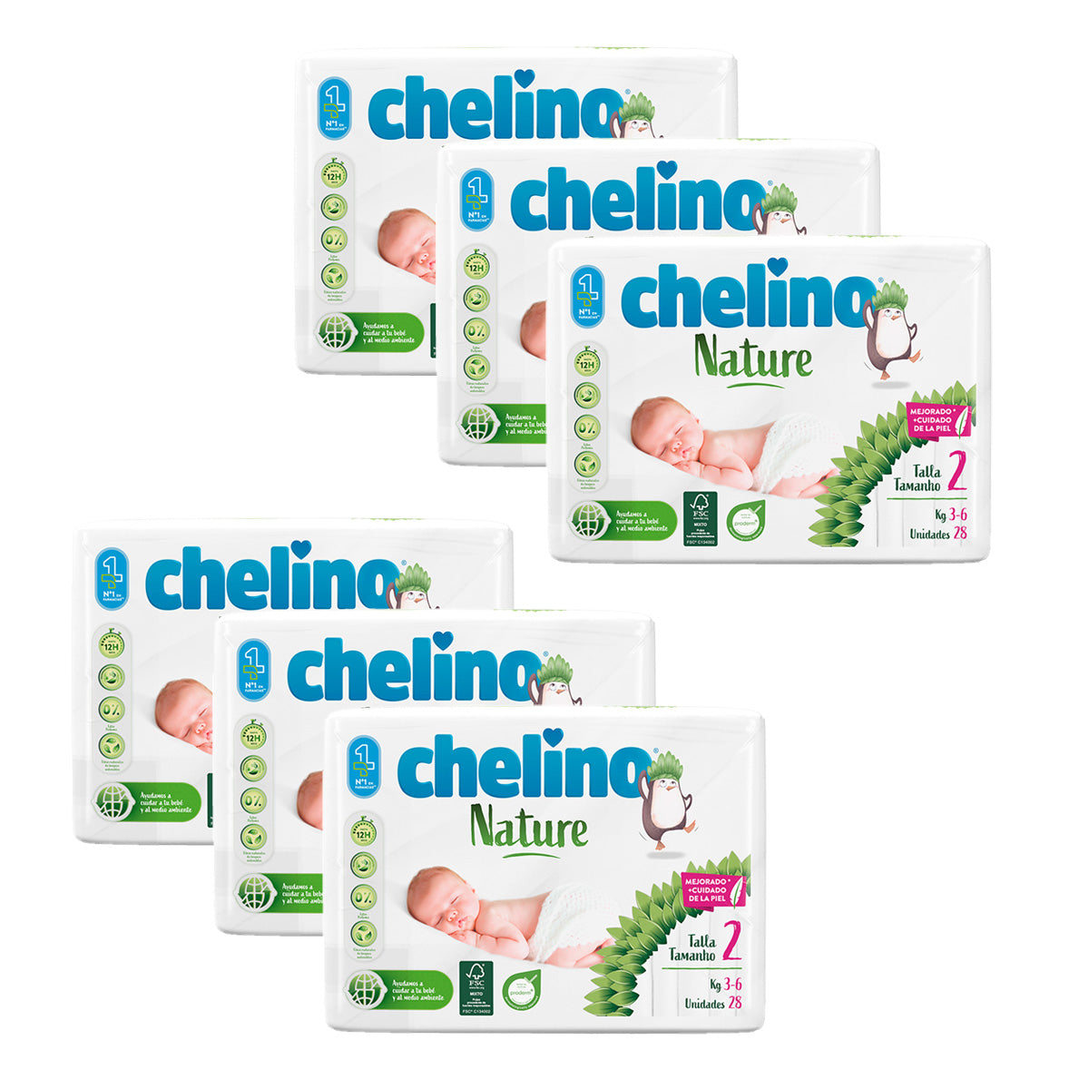 Pakket 6x luiers T2 3-6 kg Chelino Nature 28 stuks