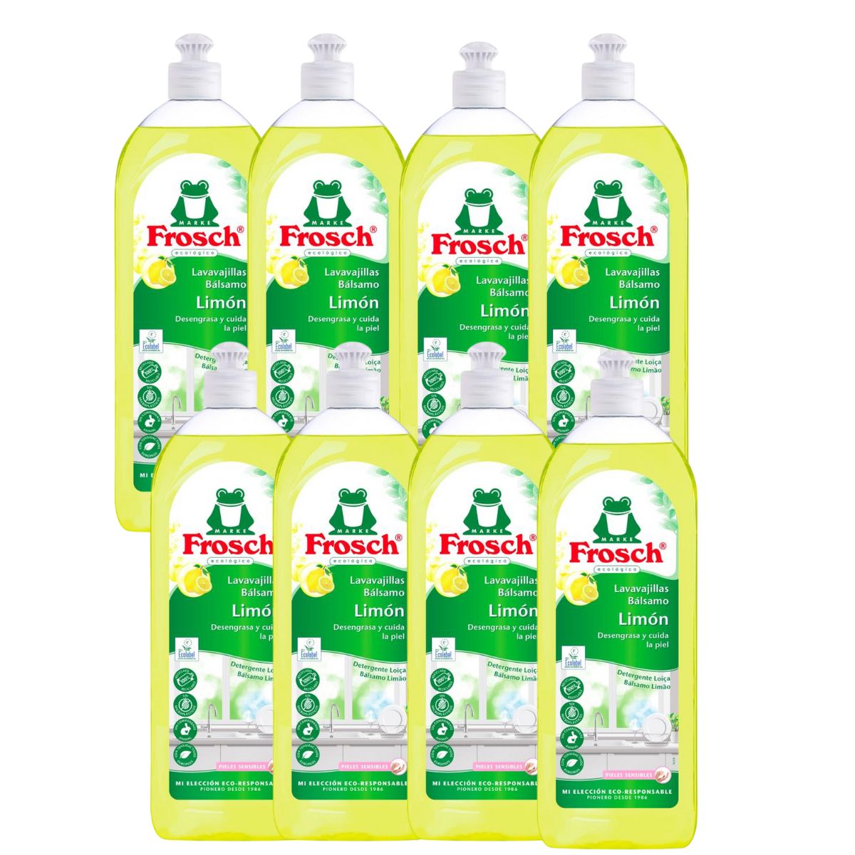 Confezione da 8 detersivi per lavastoviglie al limone Eco Frosch 750 ml