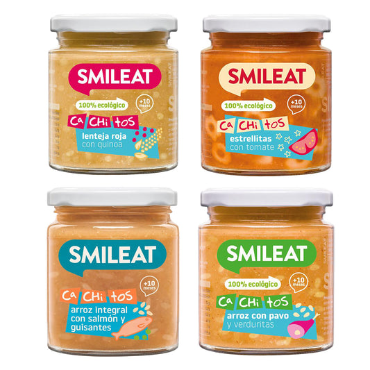 Pakket biologische potjes met stukjes voedsel Smileat 4 stuks van 230 g