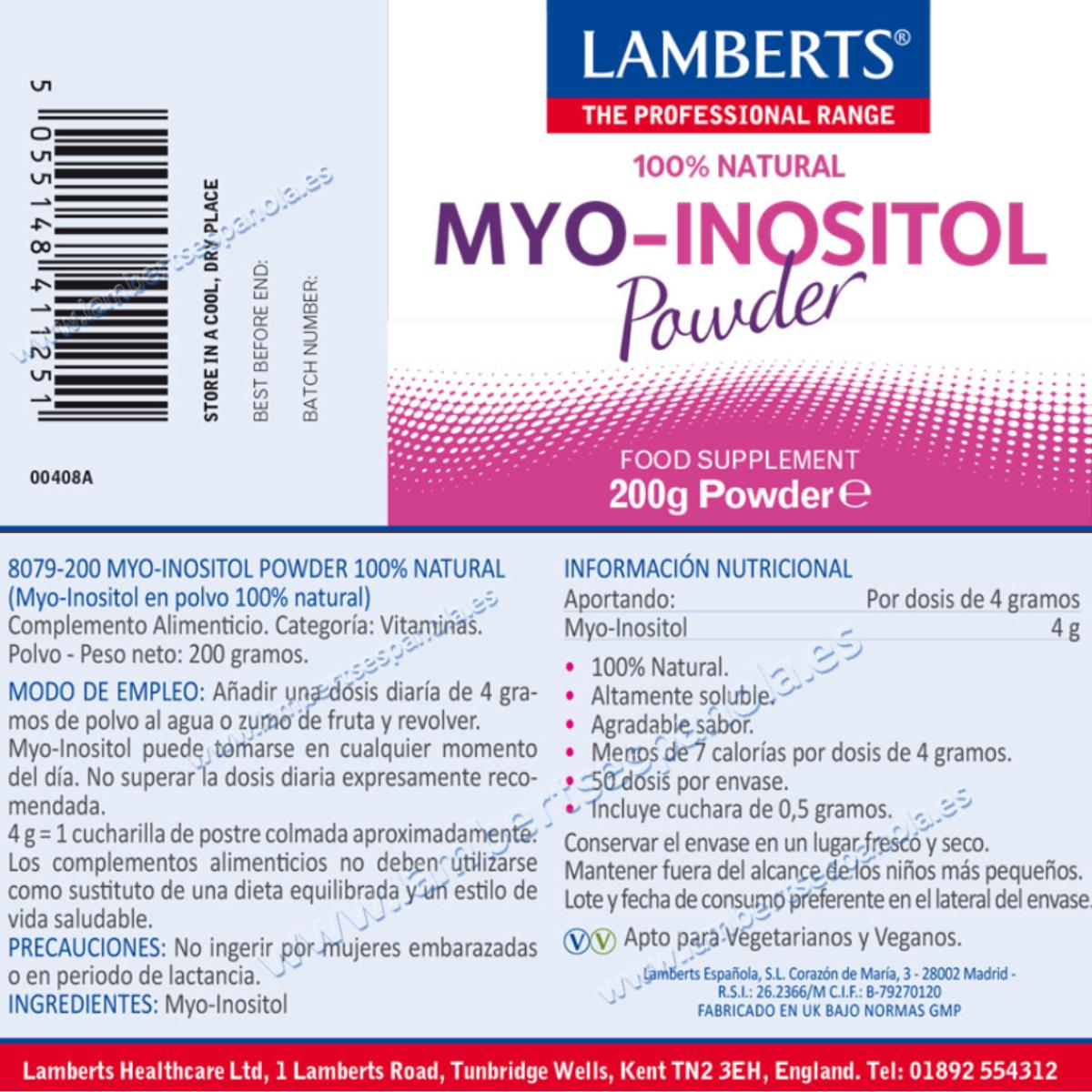 Pakket 3x MYO Inositol poeder, Lamberts, 200 g