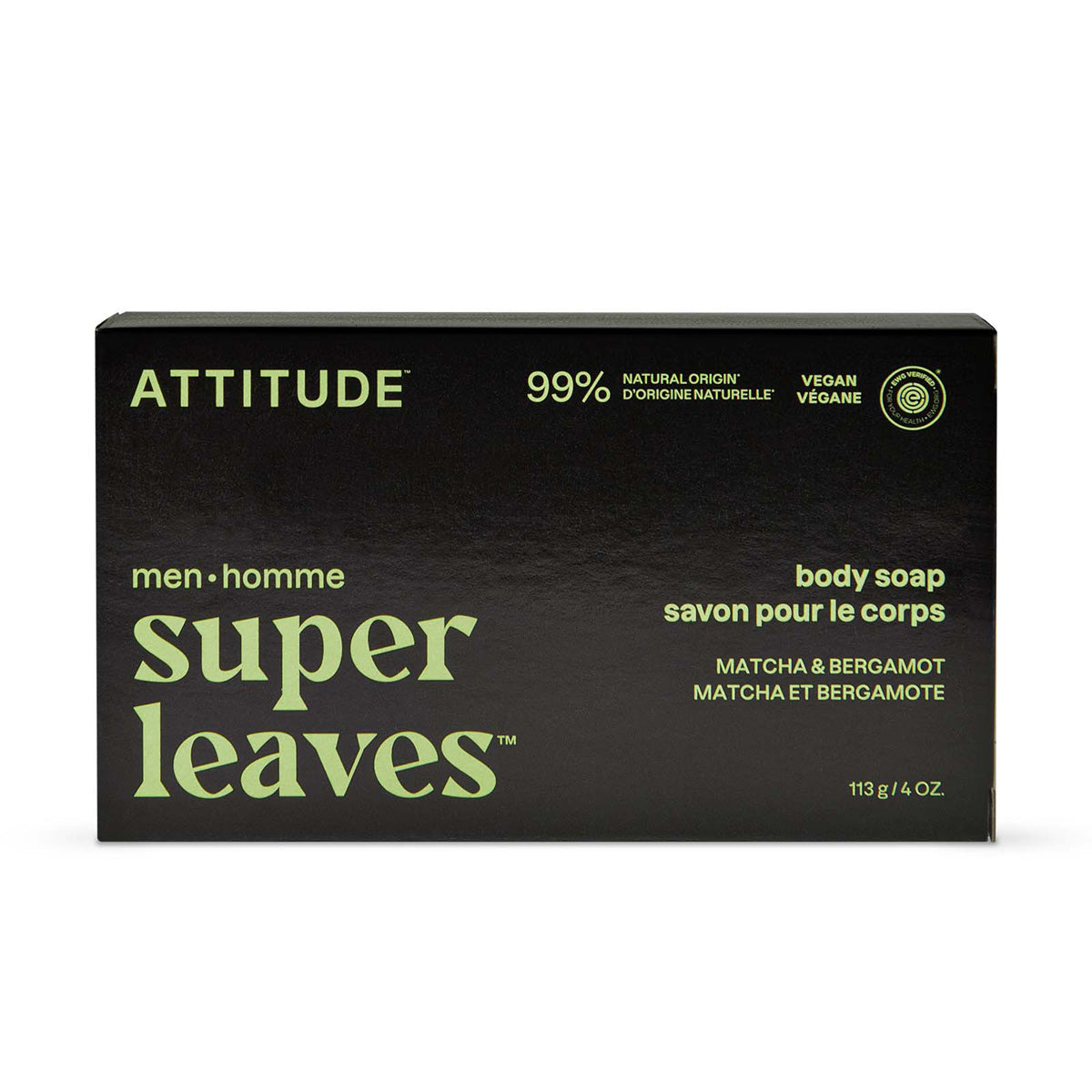 Savon solide pour le corps Super leaves men Matcha & Bergamote 113 g