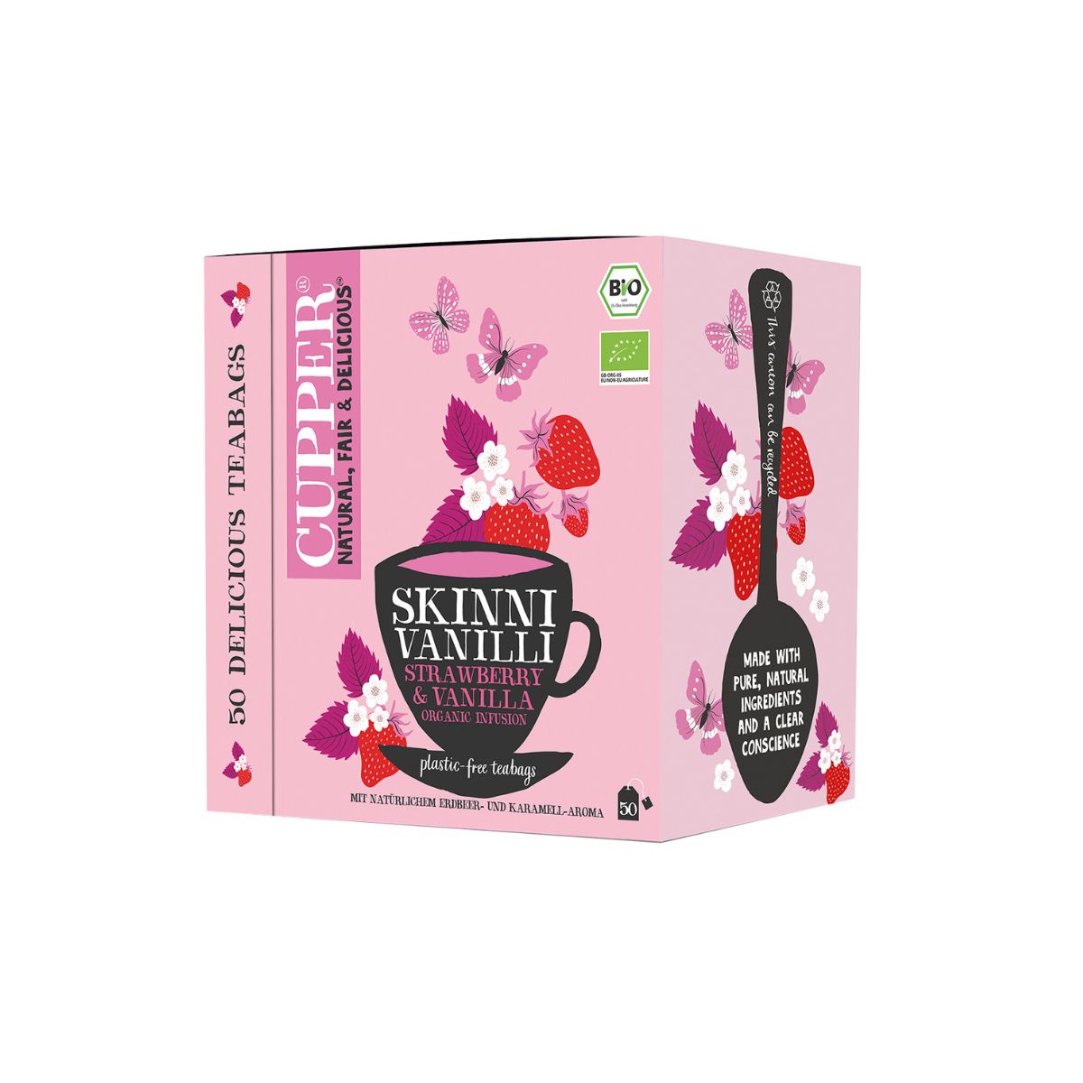 Biologische aardbeien- en vanille-infusie Cupper 50 zakjes