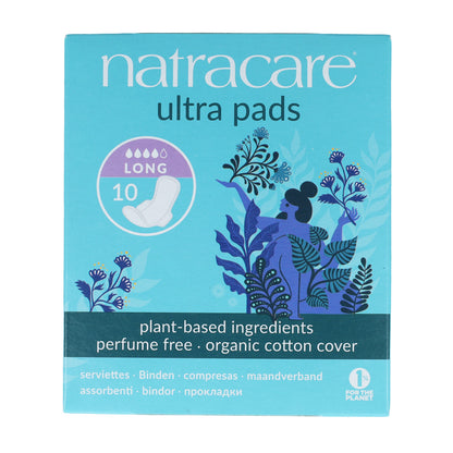 Natracare Organic Long Sanitary Pads with Wings, 10 pcs