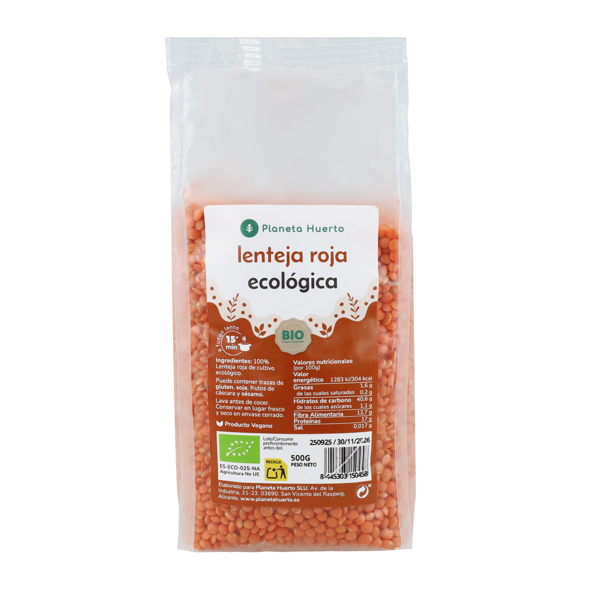 Röd lins ECO Planeta Huerto 500 g