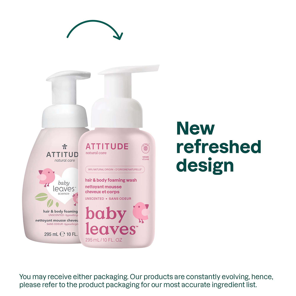 2-in-1 schuimende babygel zonder parfum, Attitude, 295 ml