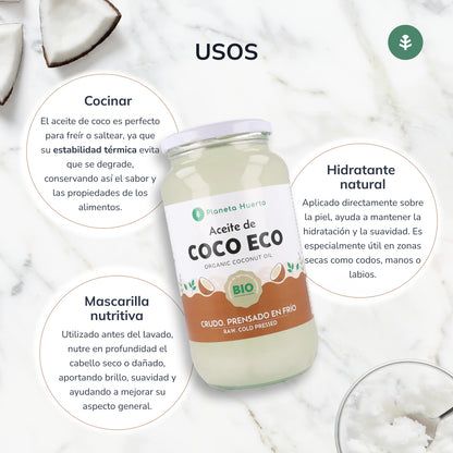2-pack ekologisk kokosolja Planeta Huerto 860 ml