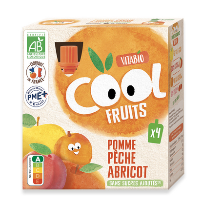 Pouch Jabłko, brzoskwinia i morela Bio Cool Fruit Vitabio 4 szt. 90 g